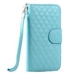 Samsung Galaxy Note 4 Quilted Flip Leather Wallet Case w Stand and Strap (Blue)